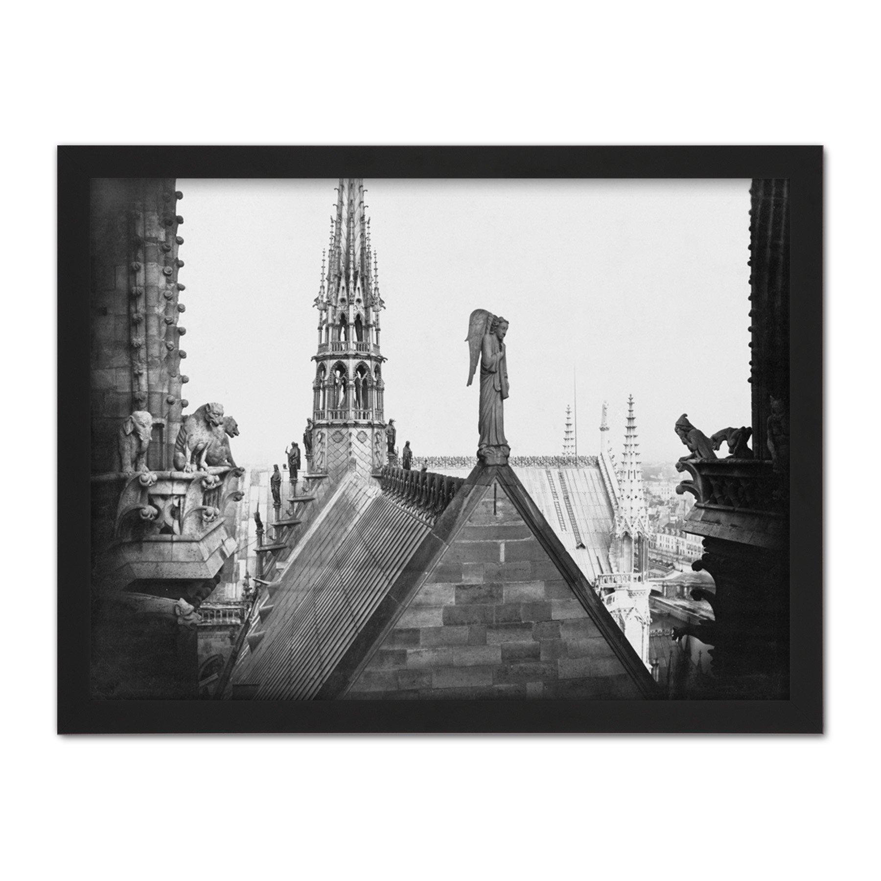 Vintage Photo Notre Dame Paris France Gargoyle Spire Roof Large Framed Wall Decor Art Print